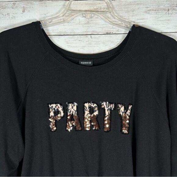 Torrid Party Gold Sequin Leopard Black Pullover Cotton Spandex Sweatshirt 3X - Picture 7 of 8
